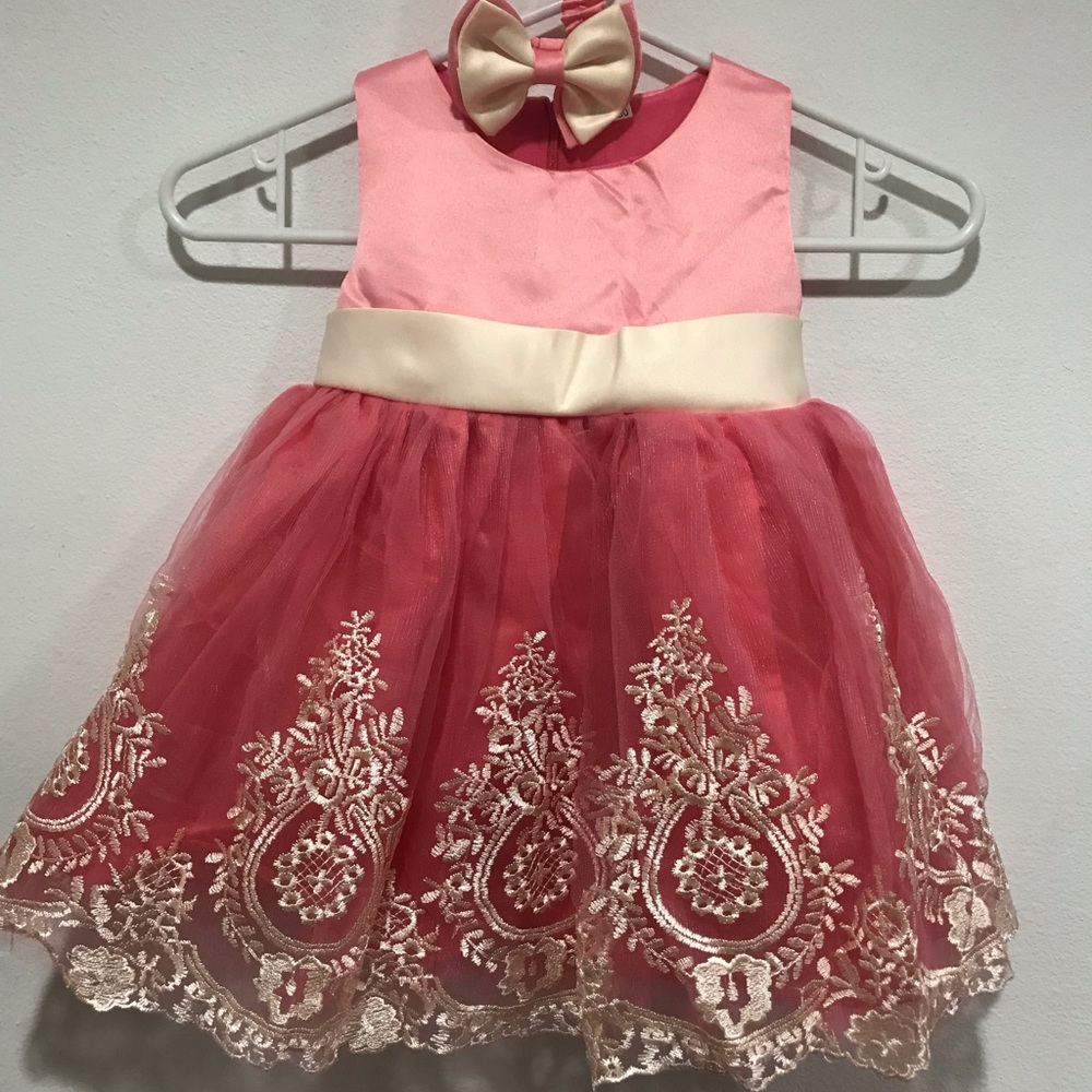 Infant pink watermelon. Flower dress baby girl holiday size 80